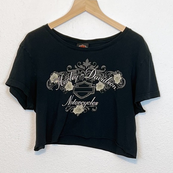 Harley Davidson Custom Cropped Chicago Black T-Shirt Large - Picture 1 of 7